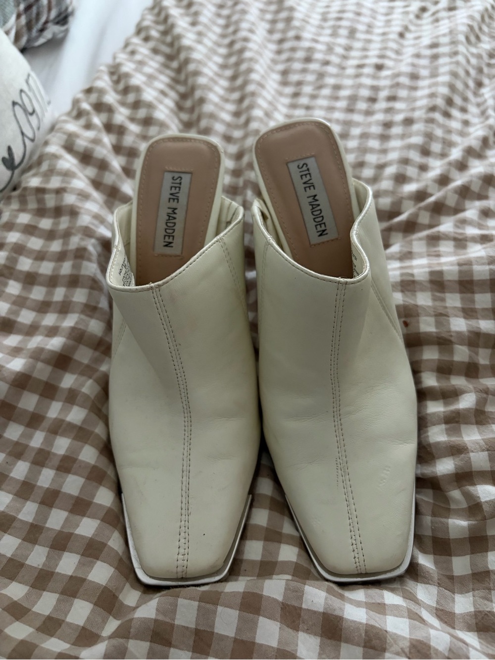 Steve Madden Cream Leather Square-Toe Mules